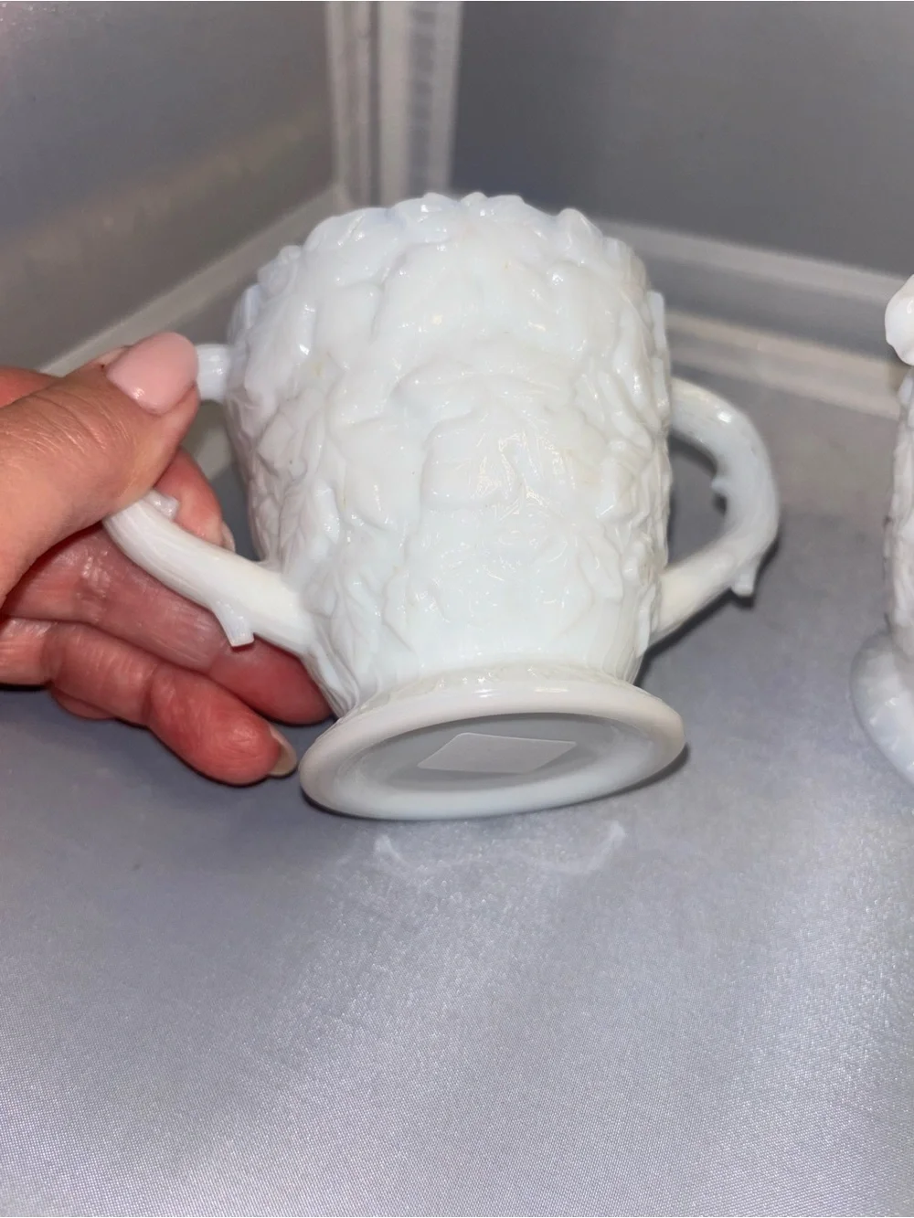 Westmoreland Glass ~ SUGAR BOWL and CREAM PITCHER ~ “Bramble” ~ WHITE MILK GLASS